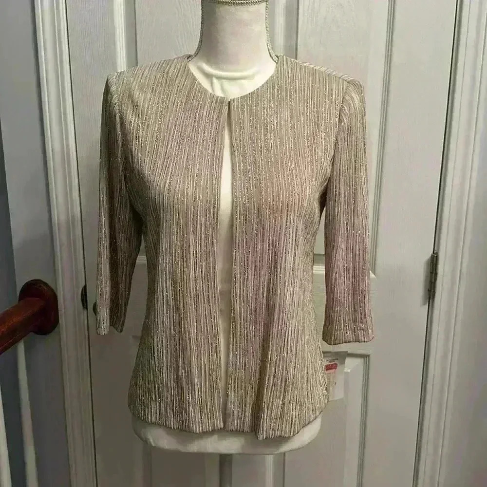 NWT Alex Evenings Shimmering Metallic Jacket with Top Closure Women Petite Small - Picture 4 of 14